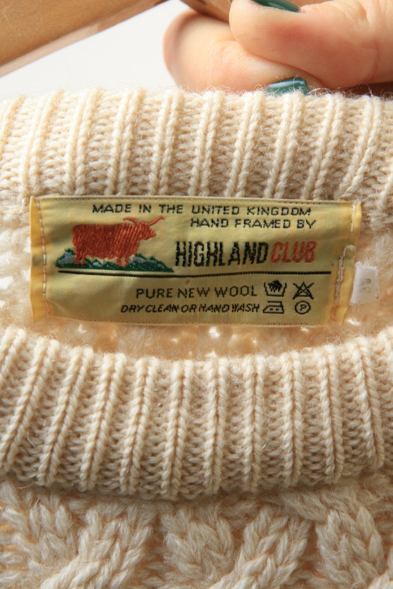 70s Vintage Vtg Rare 100% Irish Wool Cableknit Fi… - image 10