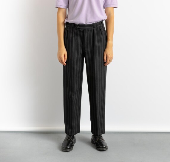 1940s Men's Vintage European Morning Gray Wool Suspender Striped