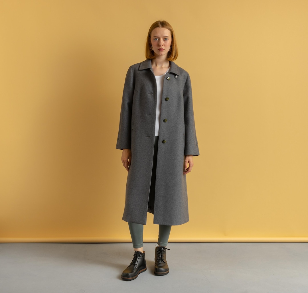 80s Woman Gray Lambswool Coat Women Vintage 80s Winter Coat Long