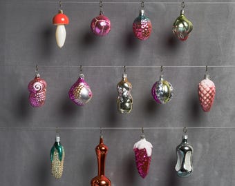Antique Christmas Glass Tree Ornaments, Vintage Silver-Mercury Home Decor, Holiday Xmas Gift- Colored decorations: Figures