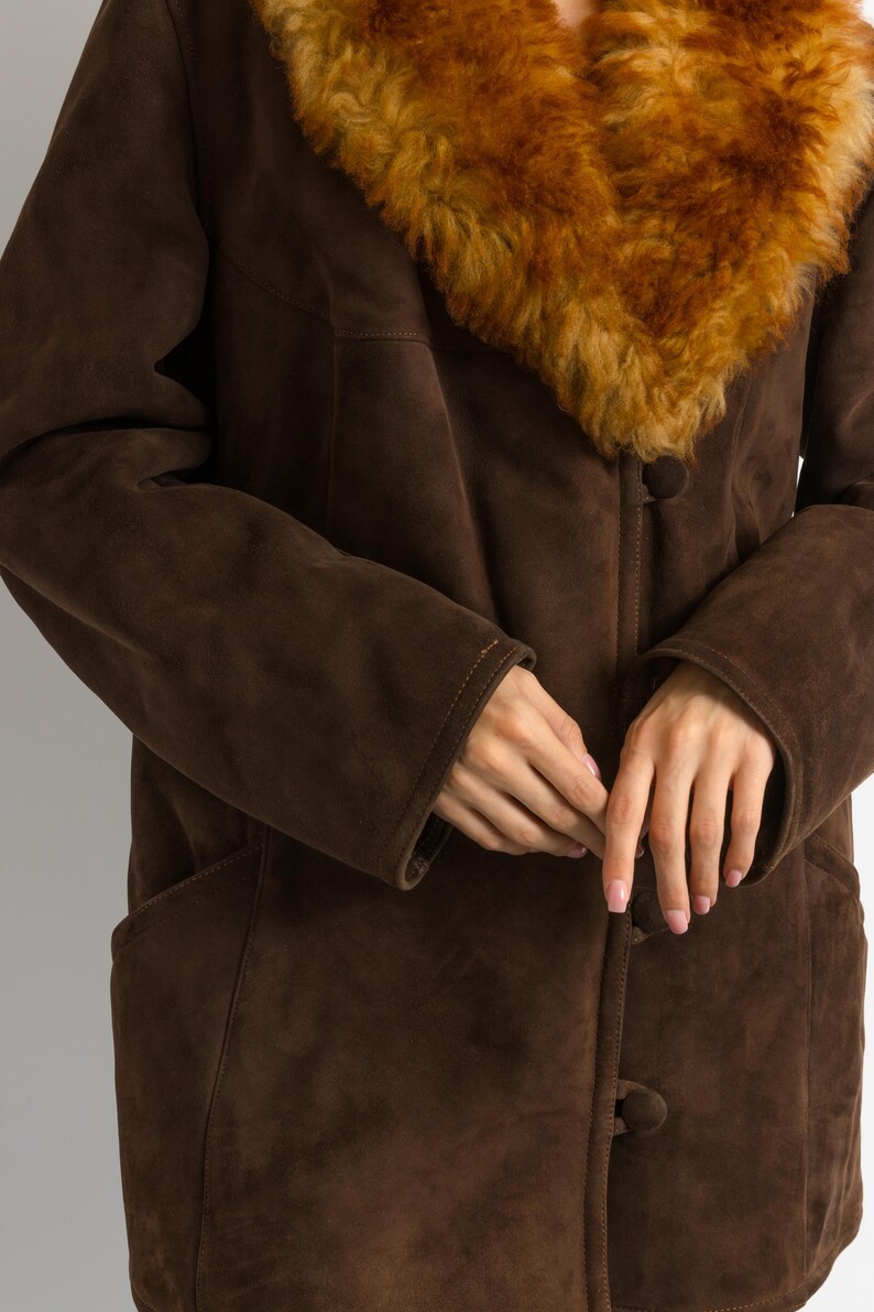 Penny Lane Suede Coat, Size XLarge Vintage Suede Coat, Womens Clothing, Winter Sherpa Coat, Brown Overcoat, 1970s Outerwear image 16