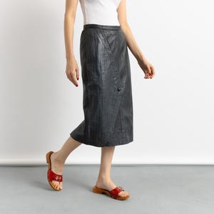 80s Vintage Woman Dark Blue Leather Maxi High Waisted Casual Skirt size Small