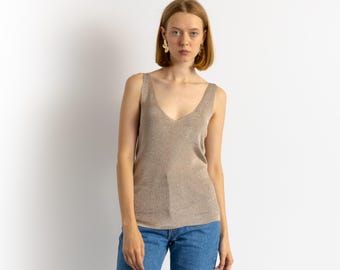 Vintage Y2K sleeveless REISS top, Golden top, spaghtetti straps top, evening tank top, summer blouse, Small