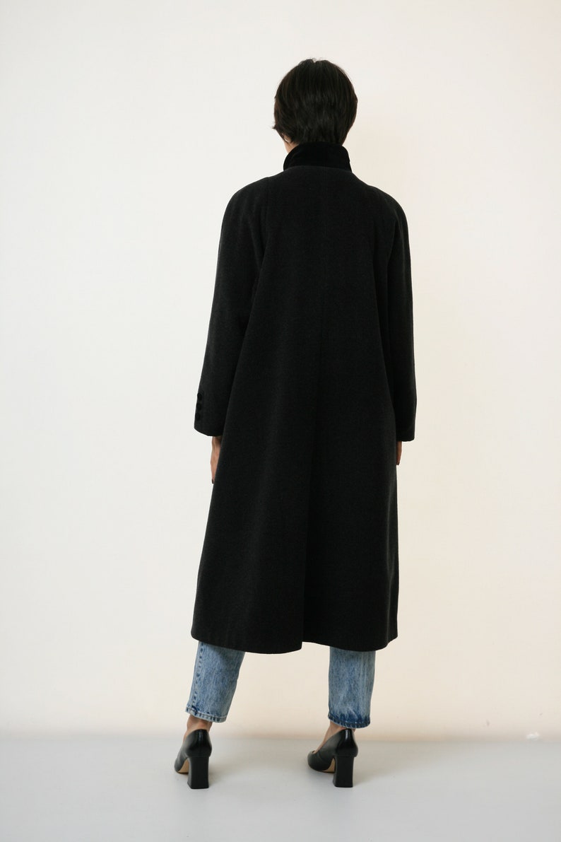 70s Vintage Vtg Rare Wool and Mohair Long Sleeve Dark Grey Midi Buttons Up Long Style Coat 3070 Girlfriend Gift image 5
