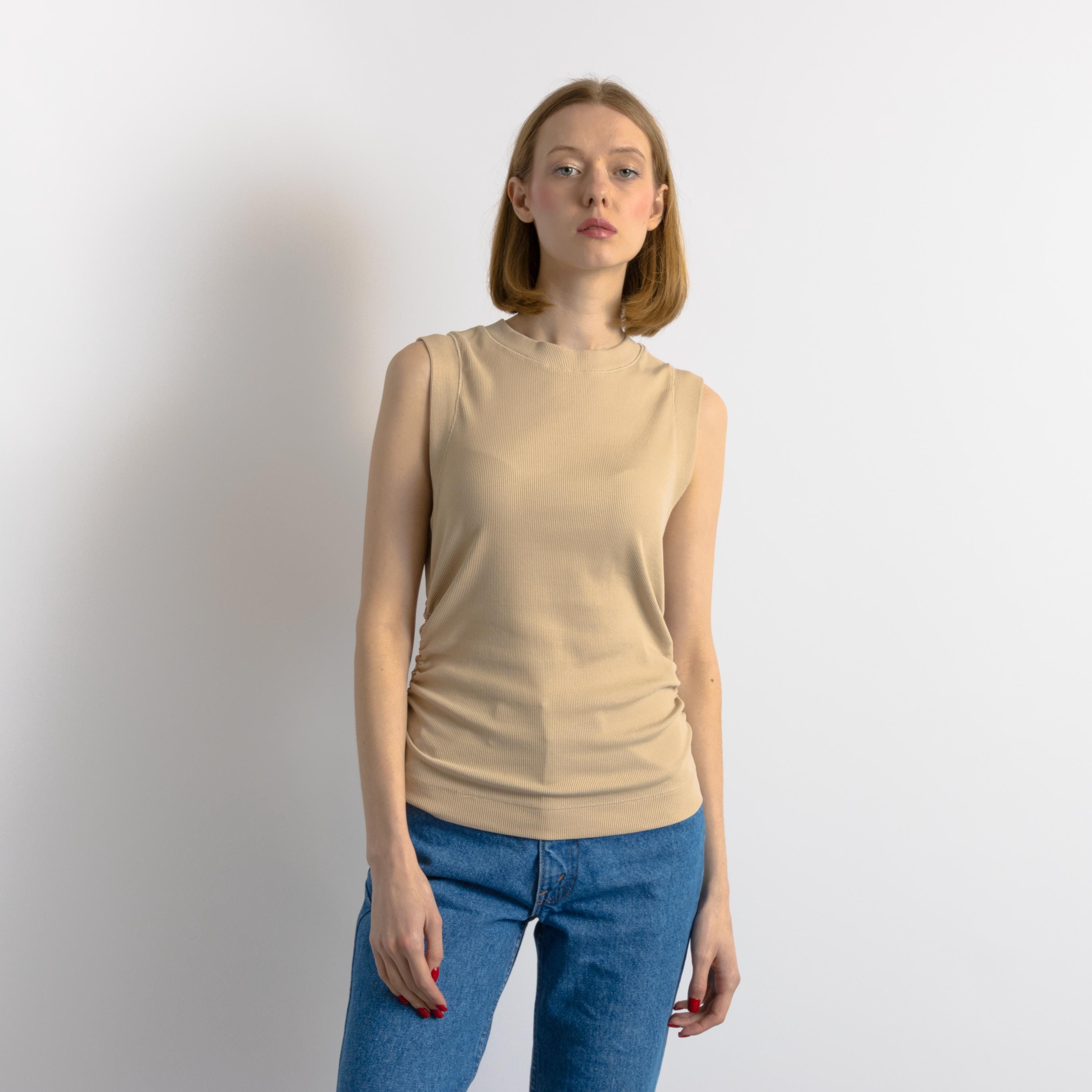 Reiss, Vintage 00s REISS crew neck top | beige neutral top| woman beige pullover sweater | medium top