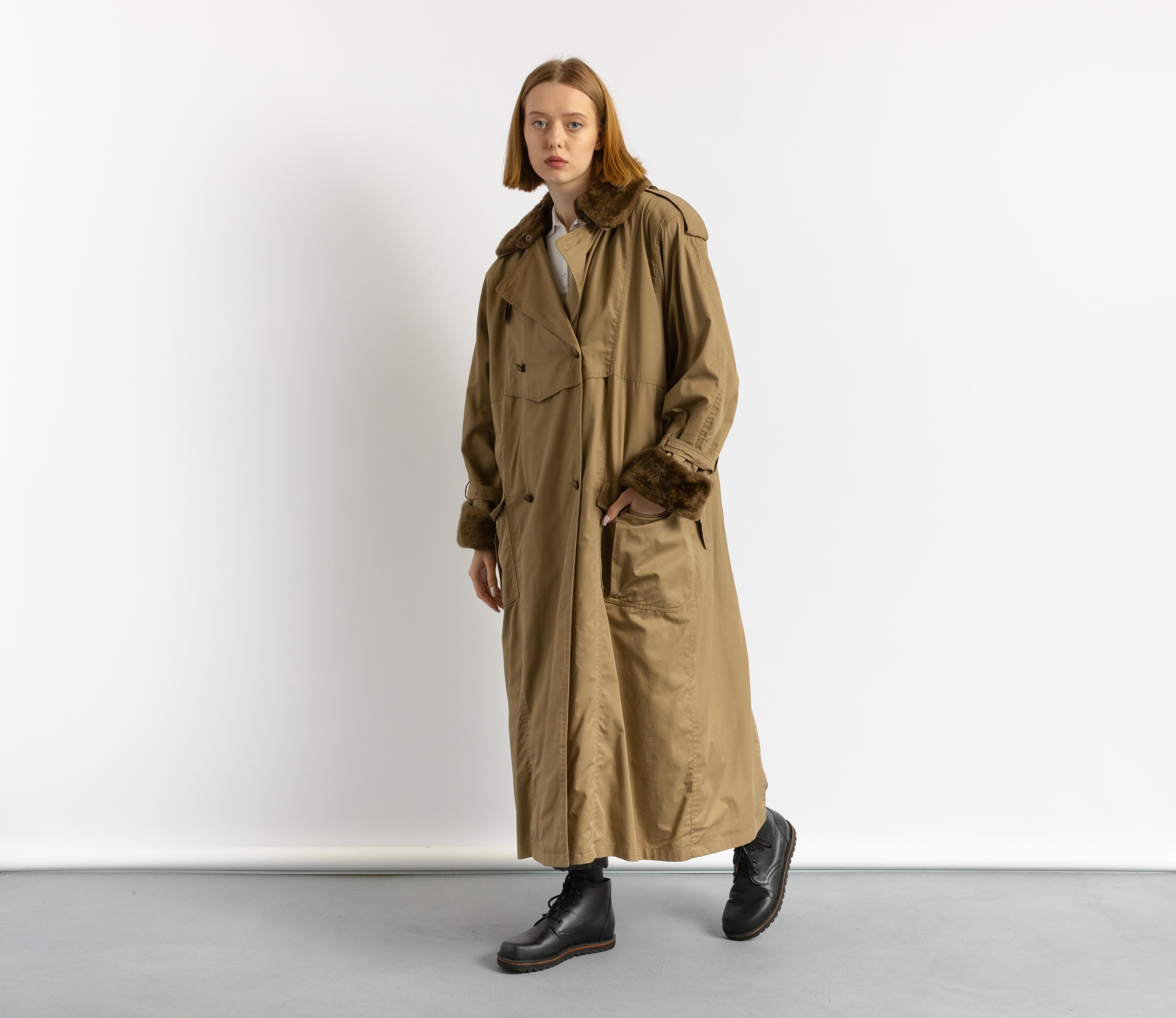【着丈130cm】 80s super long coat 古着　Sullen Sanyo Vintage classic khaki cotton trench detachable wool