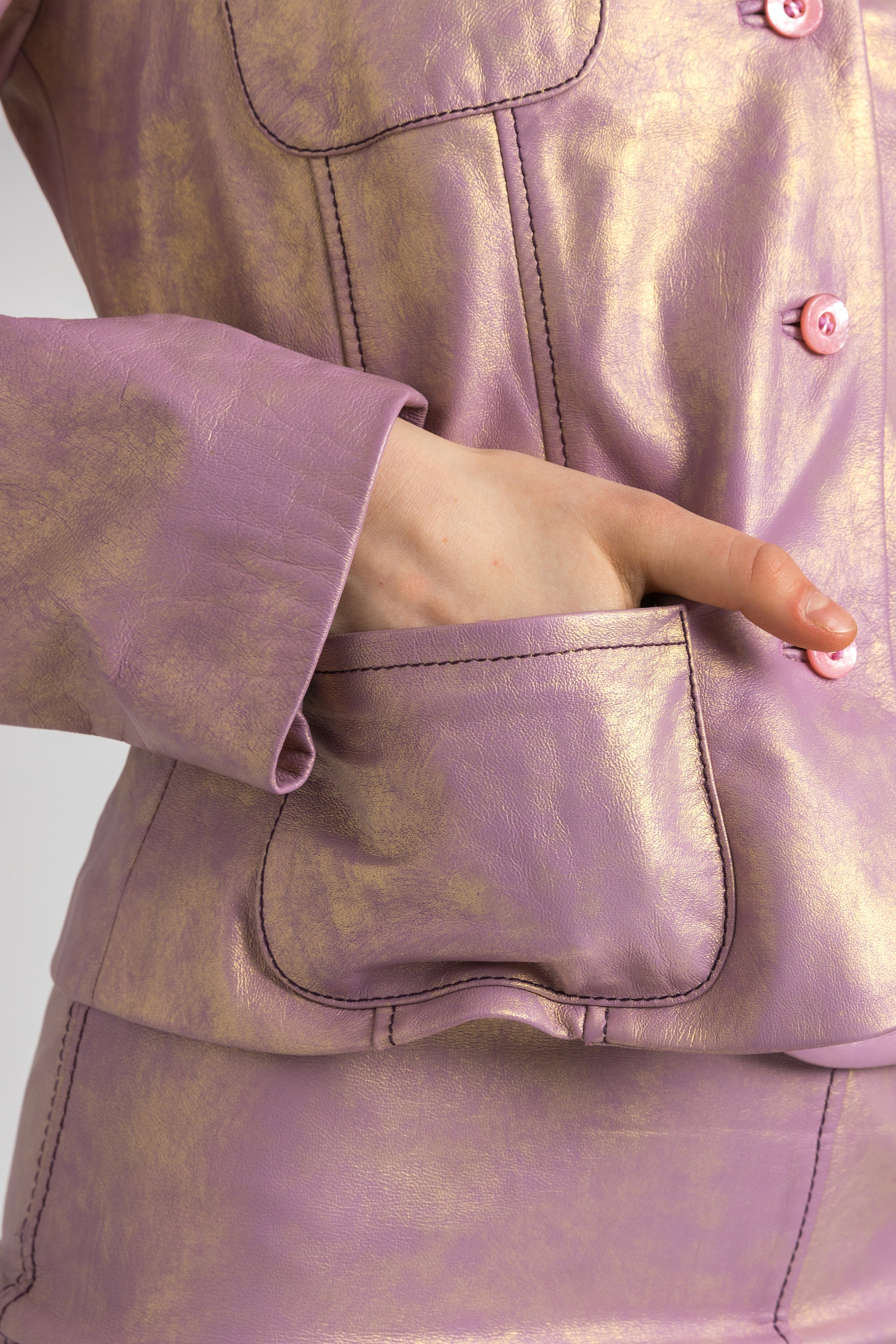 Christian Lacroix Leather Suit, 90s Pink Leather High