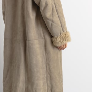 Women Suede Sheepskin Jacket Gray Vintage 80s Retro Winter Outerwear Sheepskin Western Suede Coat Women Vintage Clothing size M image 5