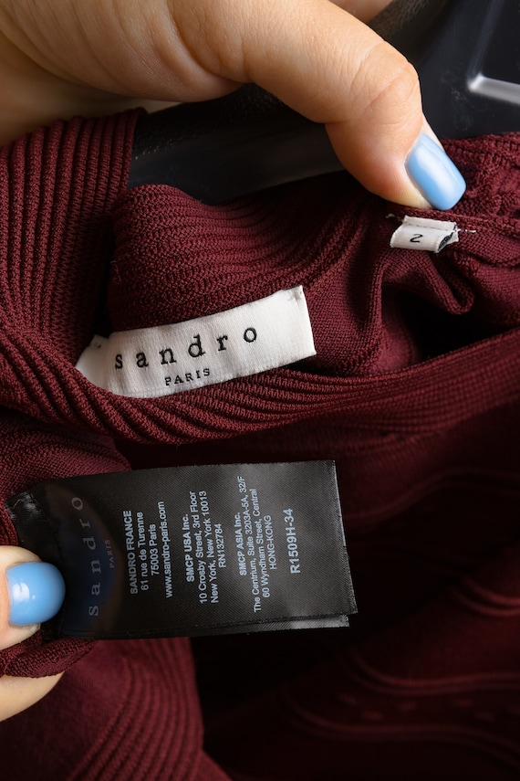 burgundy holiday party dress Sandro Danny Contrasting Lace dress Navy and Burgundy – The Hangout main image 1