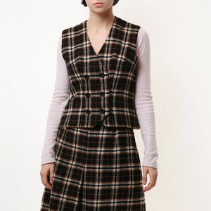 80s vintage Check Wool Suit Vest and Skirt 2002 image 3