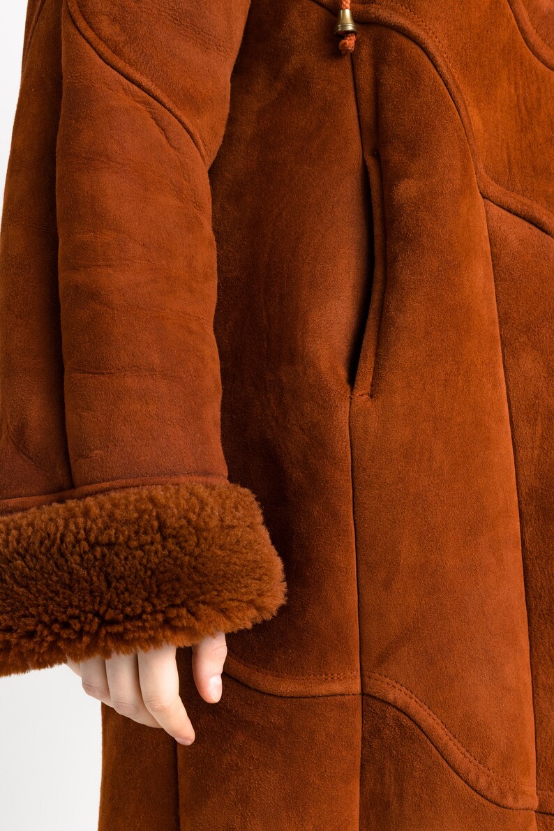 80s Vintage Suede Sheepskin Leather Shearling Fastens Coat Size Medium ...