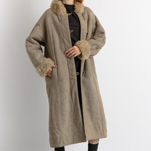Women Suede Sheepskin Jacket Gray Vintage 80s Retro Winter Outerwear Sheepskin Western Suede Coat Women Vintage Clothing size M image 8