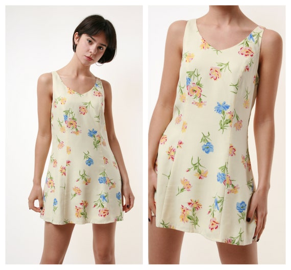 80s Vintage 100% SILK Floral Print Mini Sleeveless