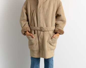 Gianfranco Ferre Vintage 80s Genuine Suede Sheep Shearling Coat