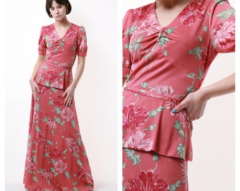 70s Vintage Incredible Maxi Floral Long Boho Style Vera Mont Paris Dress 1554