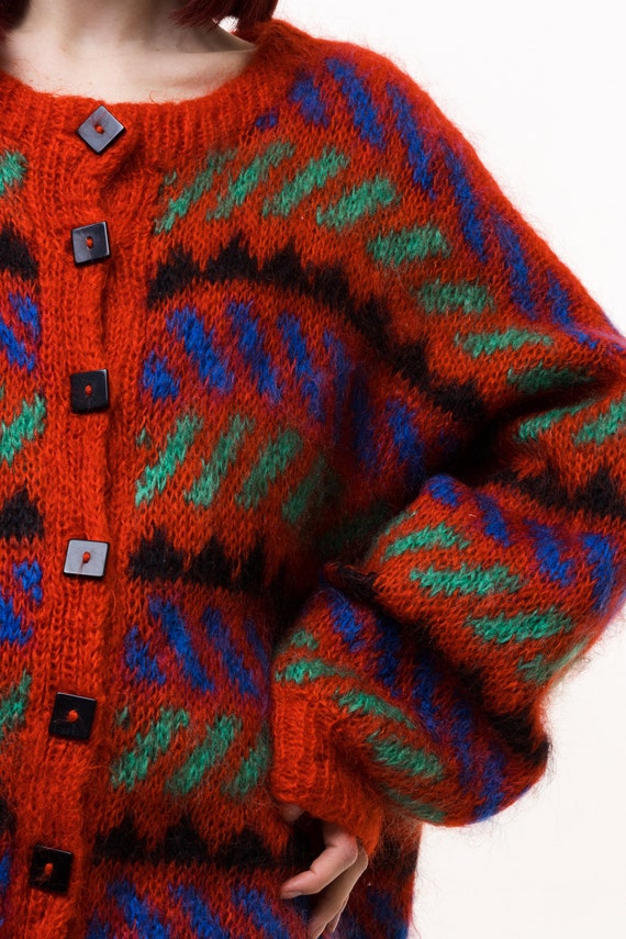 Vintage 70s hand knitted wool patterned sweater O… - image 7