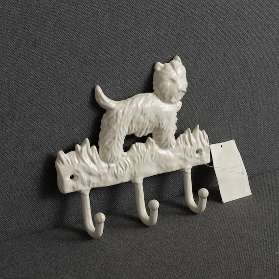Vintage Laura Ashley New Deadstock Terrier Dog Puppy Heavy Metal Wall Hanging Hooks