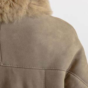 Women Suede Sheepskin Jacket Gray Vintage 80s Retro Winter Outerwear Sheepskin Western Suede Coat Women Vintage Clothing size M image 15