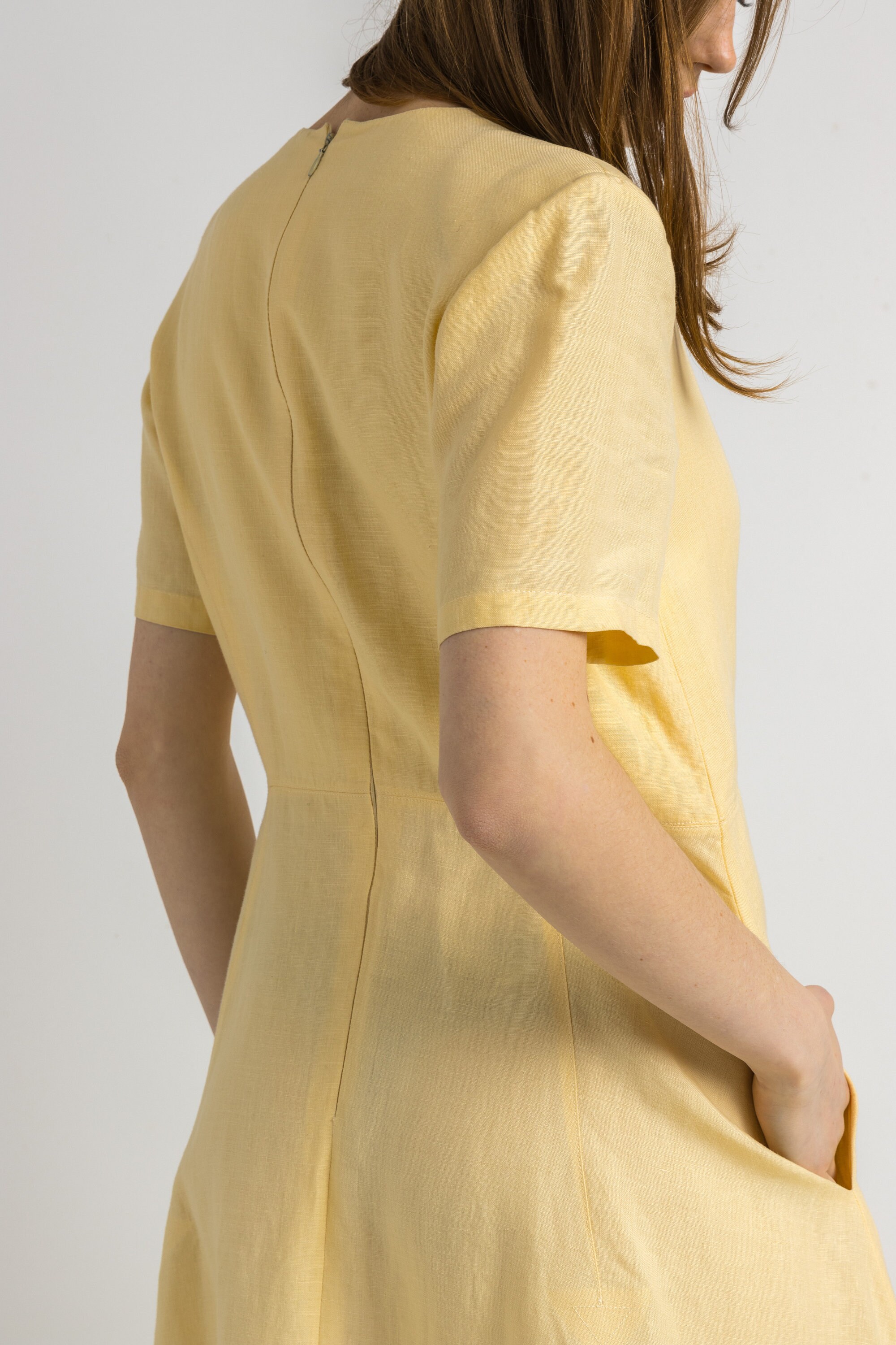 HERMES 素敵なドレスカットソー ITALY製 ¥15999→現 Yellow short sleeve V linen wrap dress with belt 2803 – XiaoLizi
