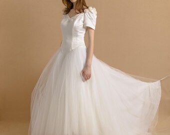 Años 80 Vintage raro blanco noche formal boda maxi largo manga