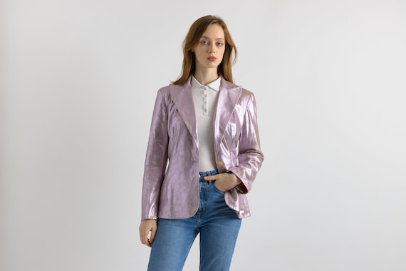 Christian Lacroix, 80s Vintage Christian Lacroix Goat Leather Metallic Woman Blazer size S/ Vintage Woman Metallic Blazer/ Vintage Woman Gift/ Vintage