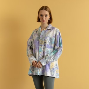 90s Vintage Cotton Aztec Abstract Pattern Unisex Fabric Long Sleeve in Pattern Shirt Buttons Up Blouse size Men&#39;s L Large