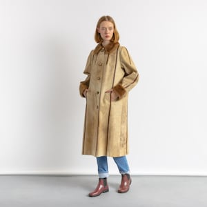 70s Vintage Rare Woman Retro Wool Long Maxi Coat Leather Coat Size