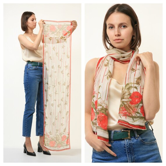 80s Vintage Vtg Rare Pure Silk Seta Seide Soie Floral Abstract Print  Scarf Headband 4564 Girlfriend Gift Present/ Vintage Woman Silk Scarf