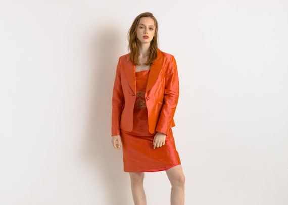 orange satin dress and blazer Satin And Silk