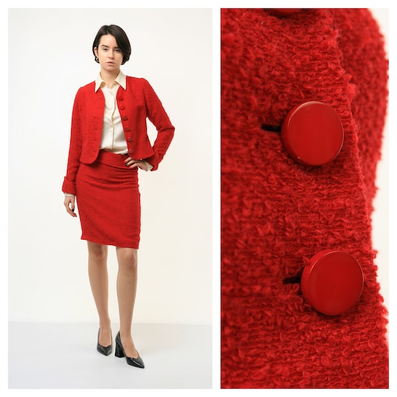 Vintage Christian Dior Boutique Rare Red Wool Tweed Silk Zip High Waisted Skirt 3916 1 Girlfriend Gift Present Vintage Christian Dior Etsy Canada