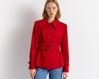 Vintage Corduroy Jacket 80s Women red cord jacket zip up Women outwear spring casual minimalist 80s streetwear clothing size medium M