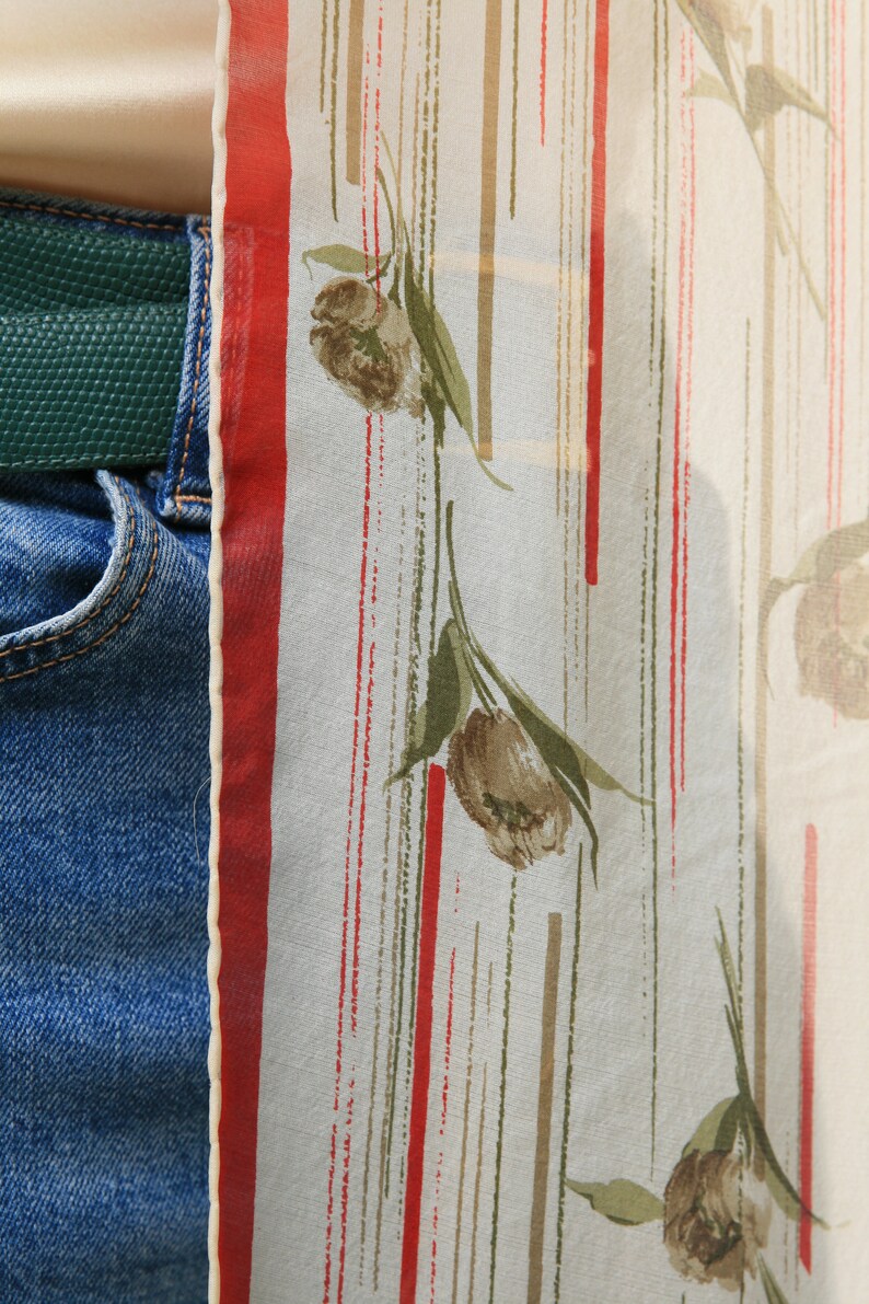 80s Vintage Vtg Rare Pure Silk Seta Seide Soie Floral Abstract Print Scarf Headband 4564 Girlfriend Gift Present/ Vintage Woman Silk Scarf image 3