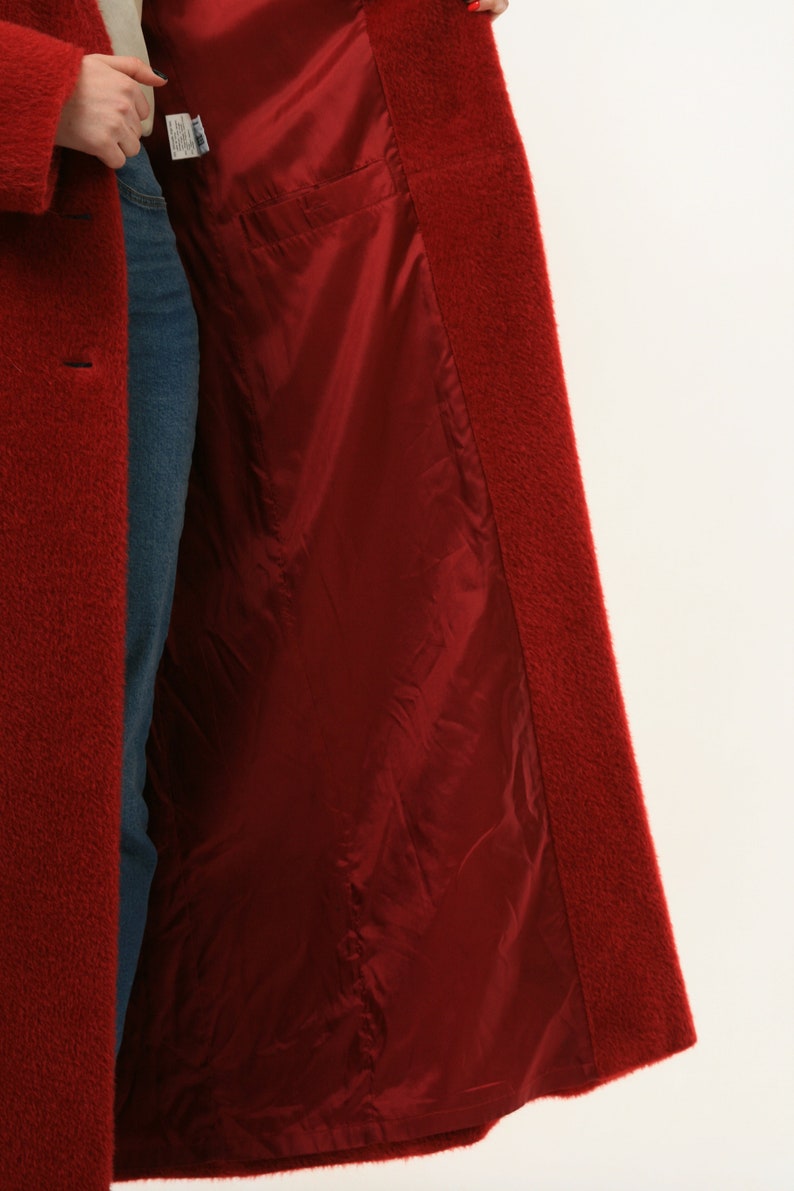 80s Women Red Woolmark Wool Coat women vintage 80s winter coat long trench coat outerwear maxi winter coat vintage clothing size Medium image 8