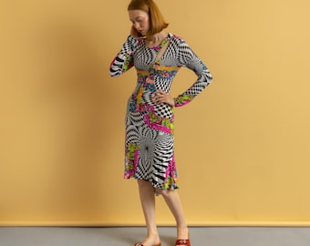 Vintage VERSACE Jeans Couture Floral Midi Abstraktes Kleid Gr. 28/ Vintage Versace Kleid