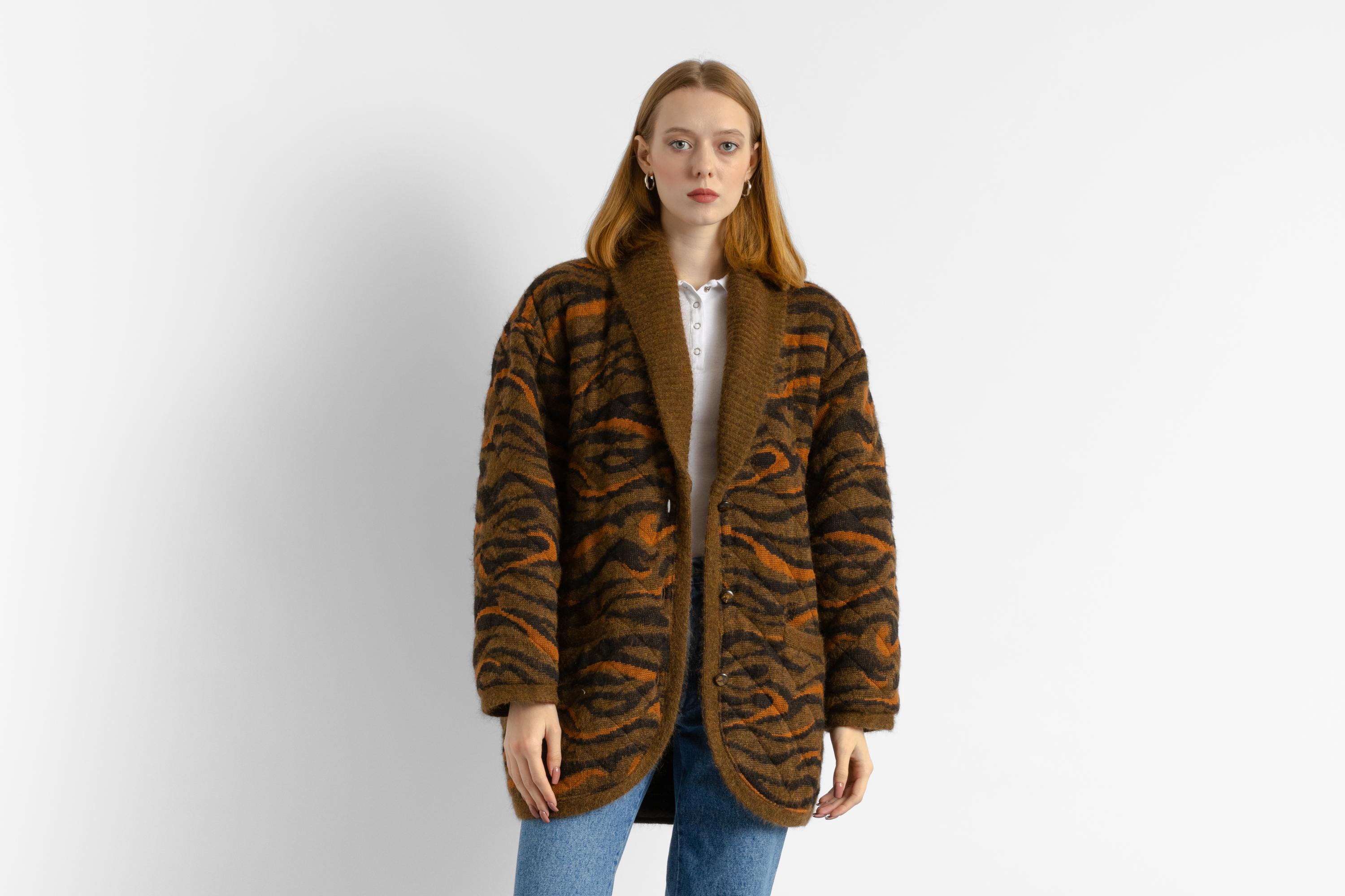 70s Vintage Woman Long Lined Wool Mohair Coat With Buttons up 