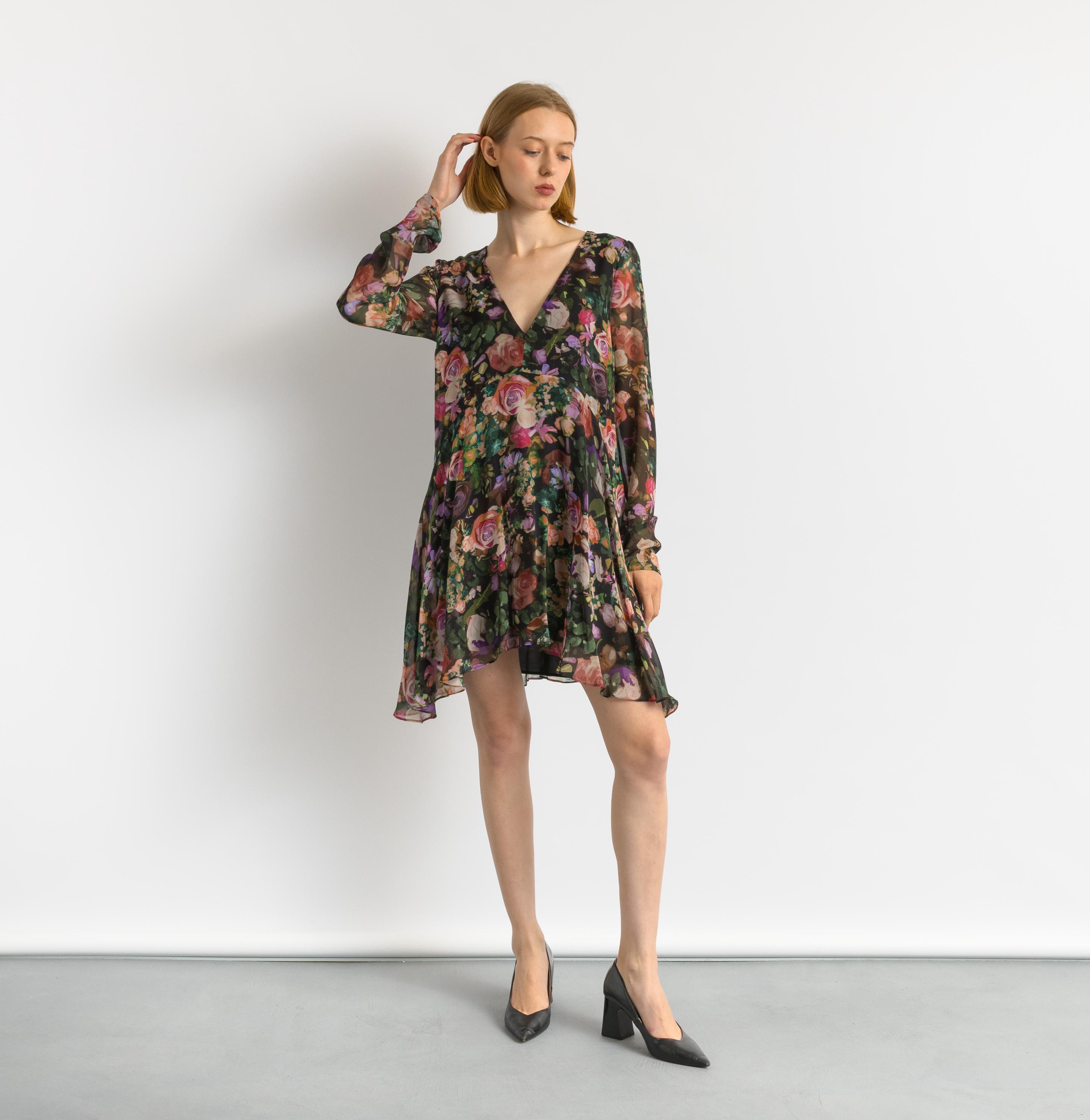 00s Vintage Woman Patrizia Pepe Floral A Line Mini Silk Lined 