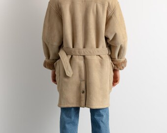 Gianfranco Ferre Vintage 80s Genuine Suede Sheep Shearling Coat