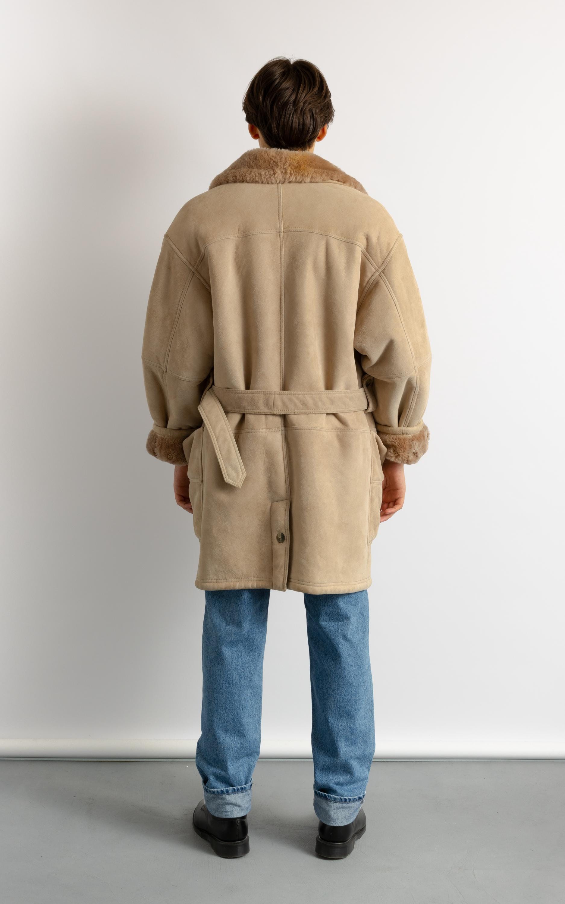 Gianfranco Ferre Vintage 80s Genuine Suede Sheep Shearling Coat