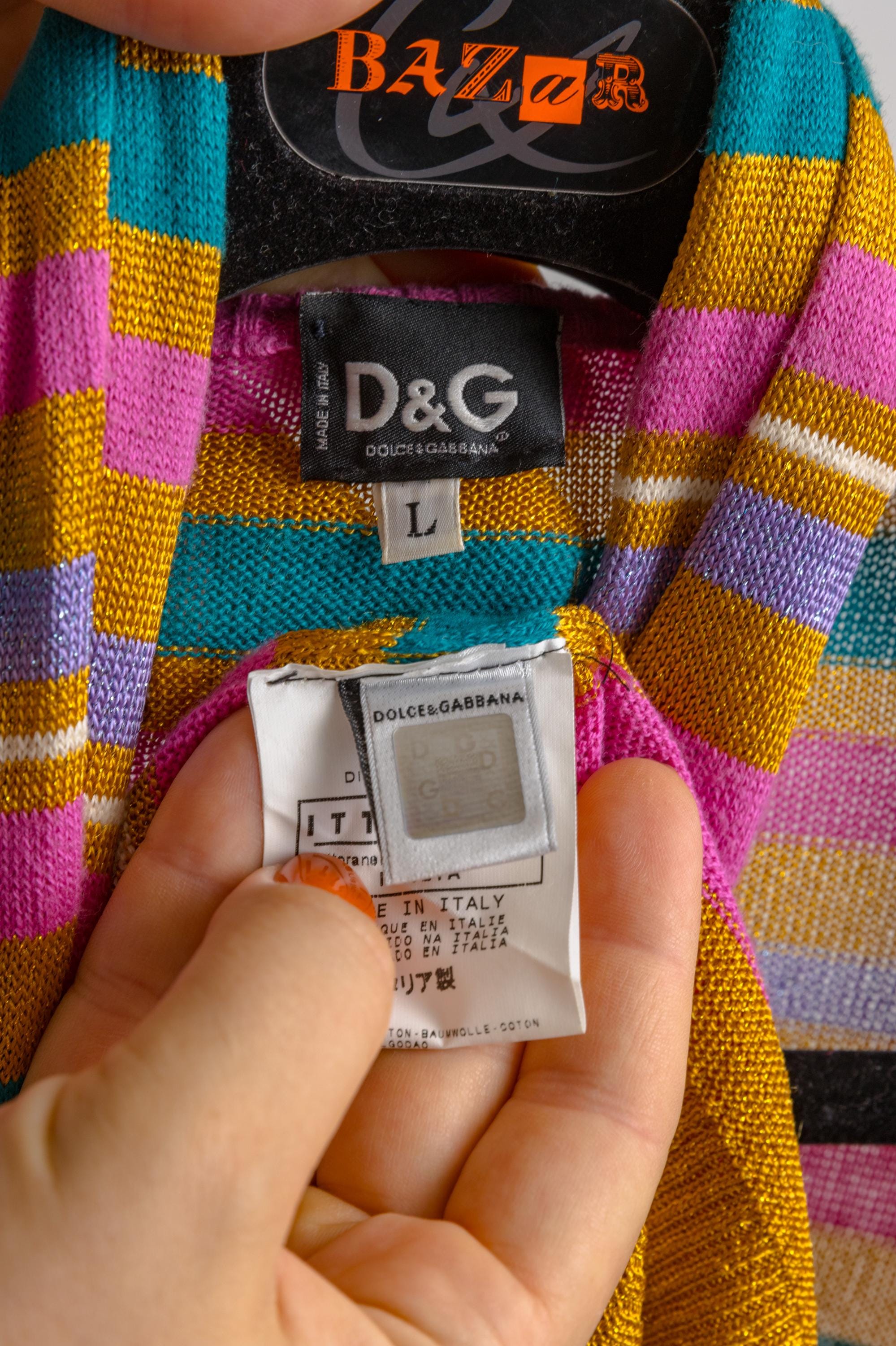 トップス 00s y2k archive DOLCE&GABBANA cardigan 00s Vintage Preloved Y2K Dolce& Gabbana Metallic Striped Long