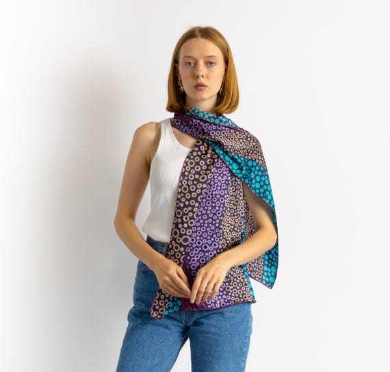Polka Dot Silk Scarf, Blue Silk Bandana in All Silk, Womens  display picture 2