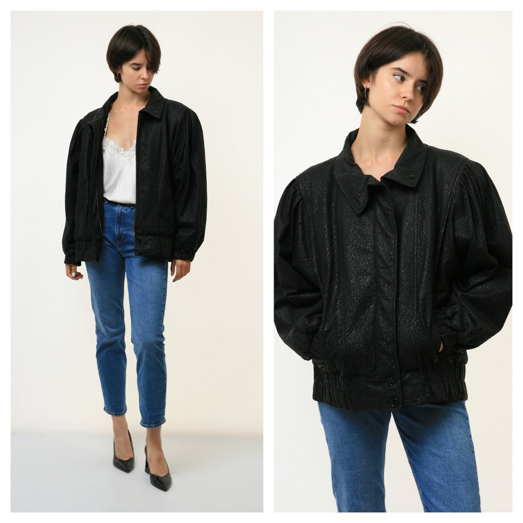 80s Vintage Vtg Rare Leather Lined Oversized Bomber Biker - Etsy