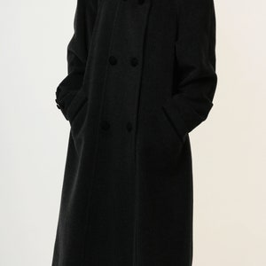 70s Vintage Vtg Rare Wool and Mohair Long Sleeve Dark Grey Midi Buttons Up Long Style Coat 3070 Girlfriend Gift image 6