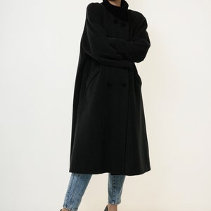 70s Vintage Vtg Rare Wool and Mohair Long Sleeve Dark Grey Midi Buttons Up Long Style Coat 3070 Girlfriend Gift image 4