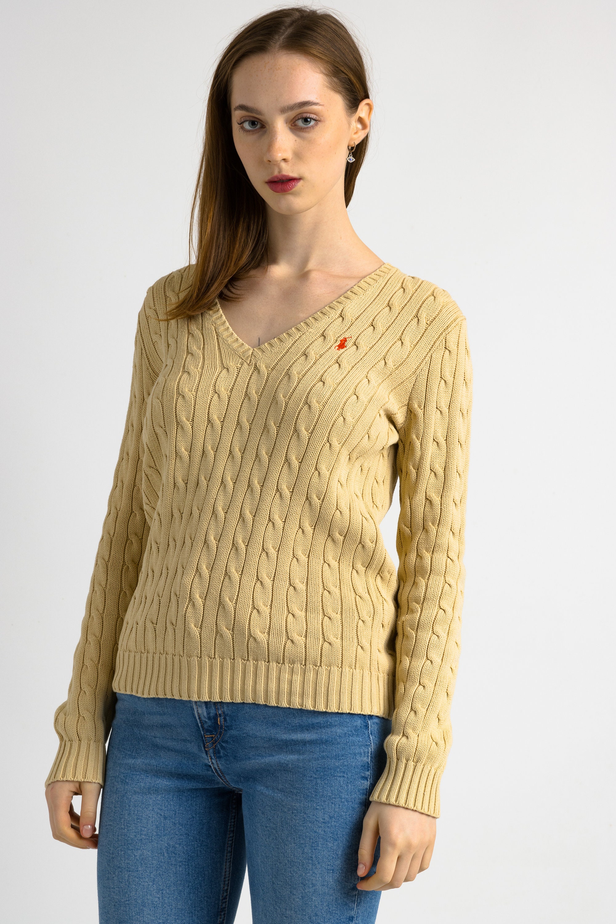 Ralph Lauren Sweater Beige Polo Sweater Knitted Cotton Knit