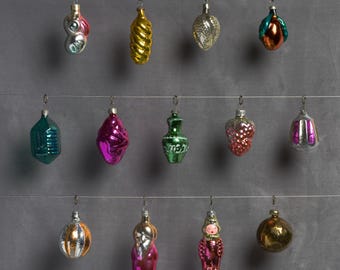 Antique Christmas Glass Tree Ornaments, Vintage Silver-Mercury Home Decor, Holiday Xmas Gift- Colored decorations: Figures