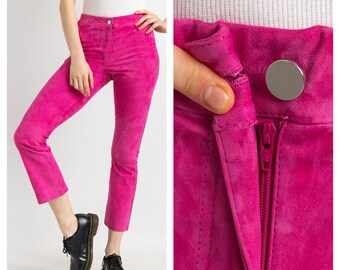 00s Vintage High Waisted Pink Suede Woman Pants size 36/ Vintage woman suede trousers/ vintage woman clothing/ vintage woman