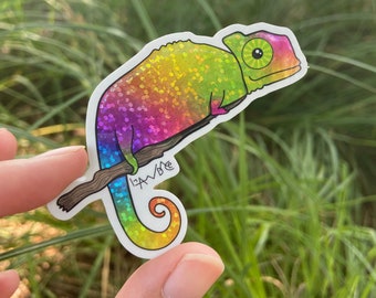 Rainbow Chameleon Sticker (glitter)