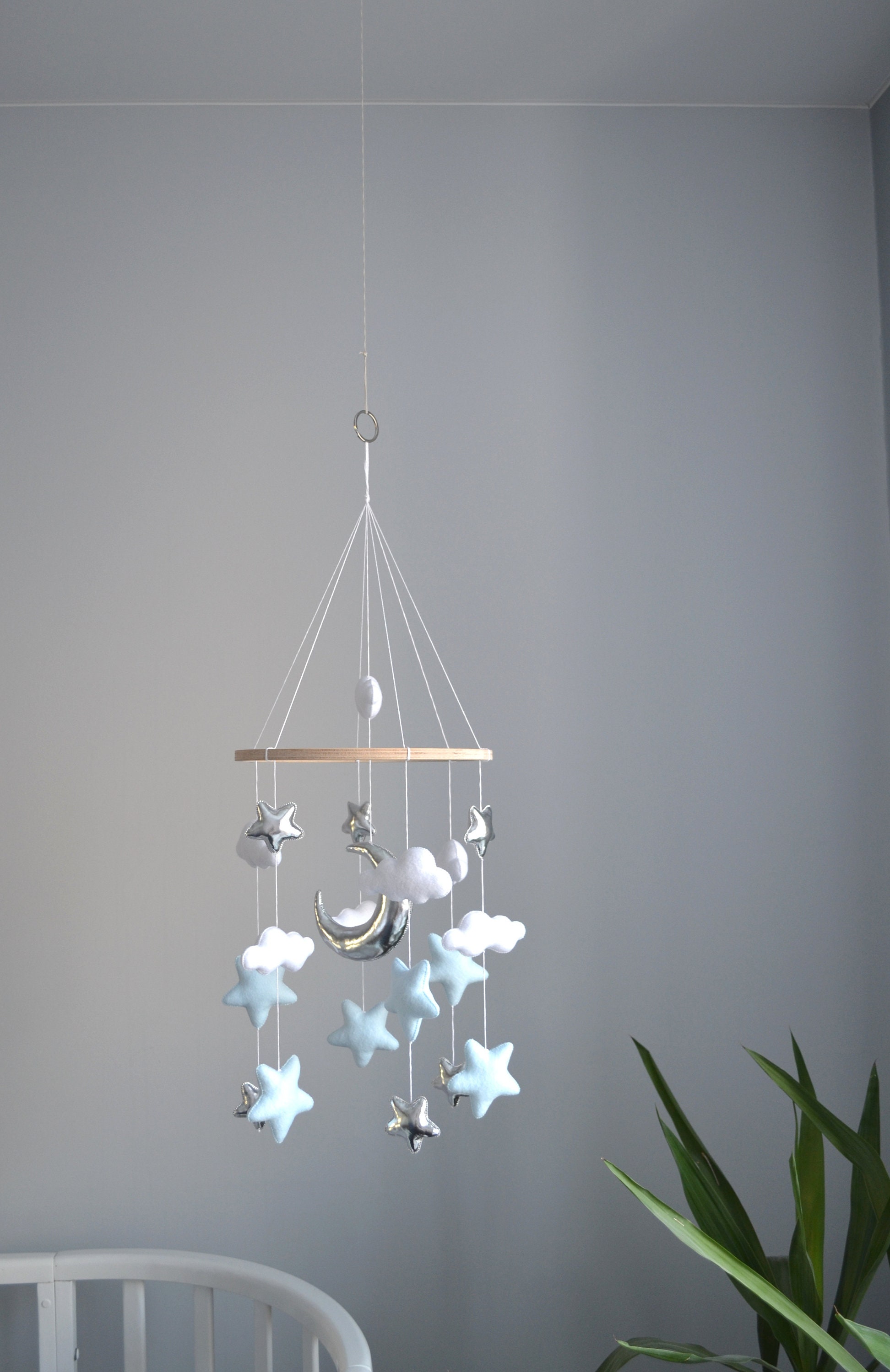 Moon and Stars nursery mobile for boy Cloud nursery decor Etsy