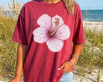 Hibiscus Flower Shirt, Coastal Beach Vacation Tee, Summer Graphic Print