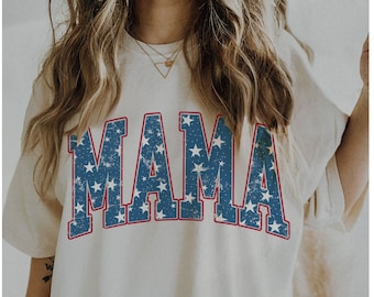 Retro American Mama T-Shirt, Comfort Colors USA Tee, Patriot shirt for her